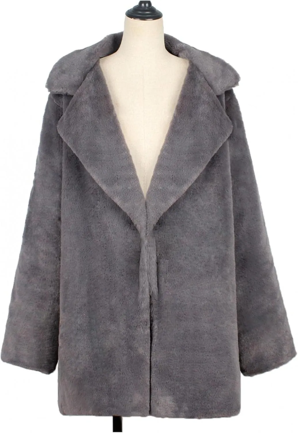 WUAI-Women Winter Coat for Women, Fuzzy Fleece Longline Trenchcoat Lapel Long Cardigans Faux Fur Casual Outwear Jackets