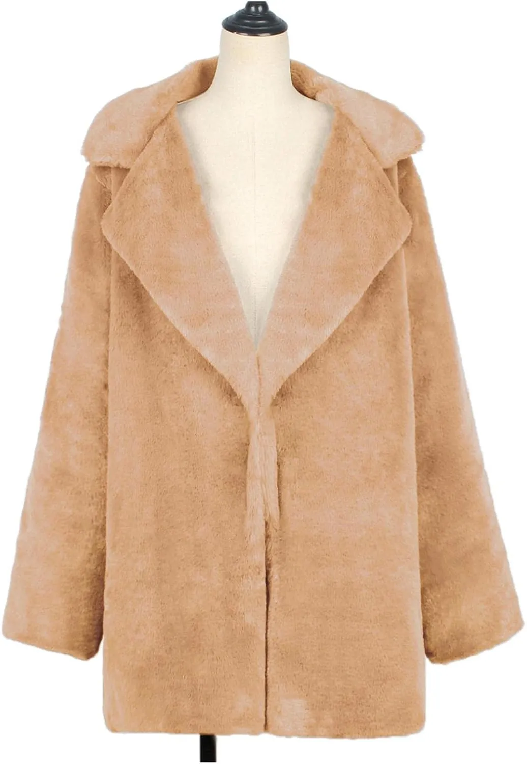 WUAI-Women Winter Coat for Women, Fuzzy Fleece Longline Trenchcoat Lapel Long Cardigans Faux Fur Casual Outwear Jackets