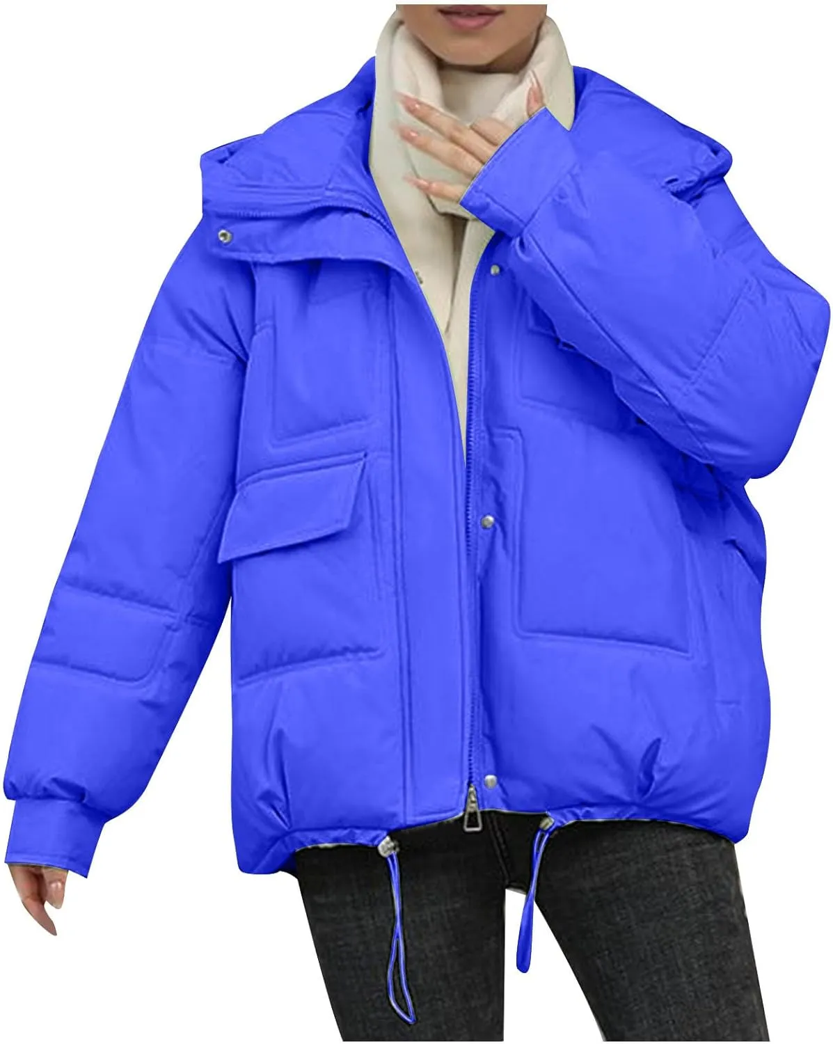XUNRYAN Puffer Jackets Womens Baggy Winter Warm Down Coat Quilted Lightweight Cropped Jackets Outdoor Overcoat Activewear