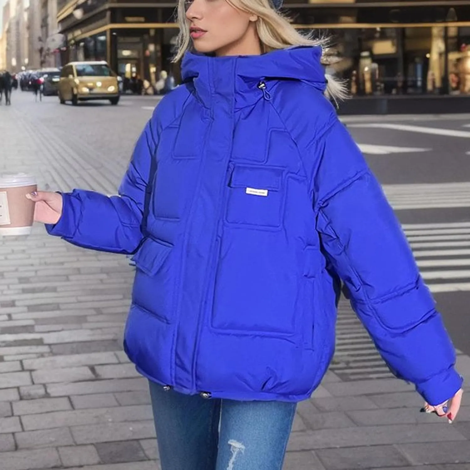 XUNRYAN Puffer Jackets Womens Baggy Winter Warm Down Coat Quilted Lightweight Cropped Jackets Outdoor Overcoat Activewear
