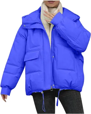 XUNRYAN Puffer Jackets Womens Baggy Winter Warm Down Coat Quilted Lightweight Cropped Jackets Outdoor Overcoat Activewear