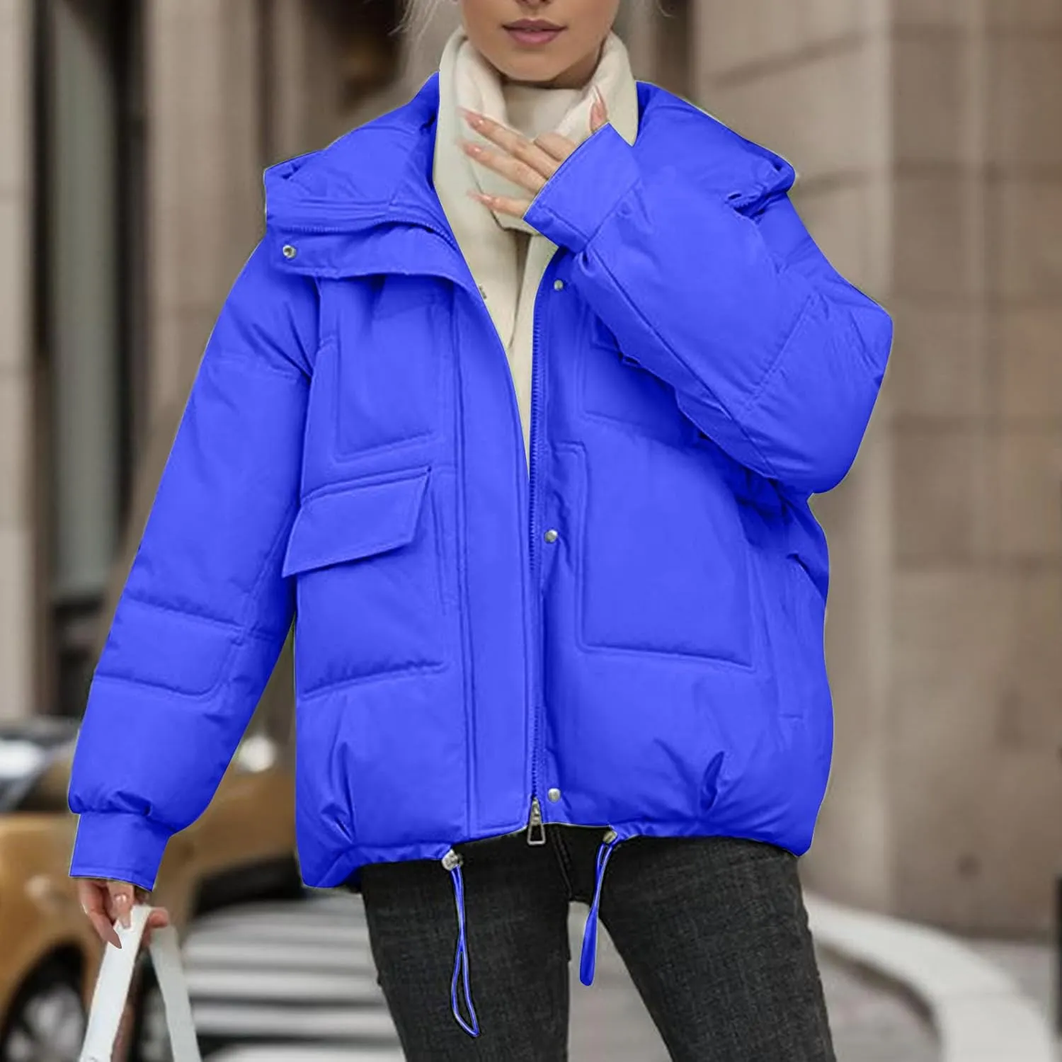 XUNRYAN Puffer Jackets Womens Baggy Winter Warm Down Coat Quilted Lightweight Cropped Jackets Outdoor Overcoat Activewear