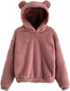 YMING Women's Bear Fuzzy Hoodies Oversized Cozy Pullover Fleece Hooded Sweatshirt Plus Size