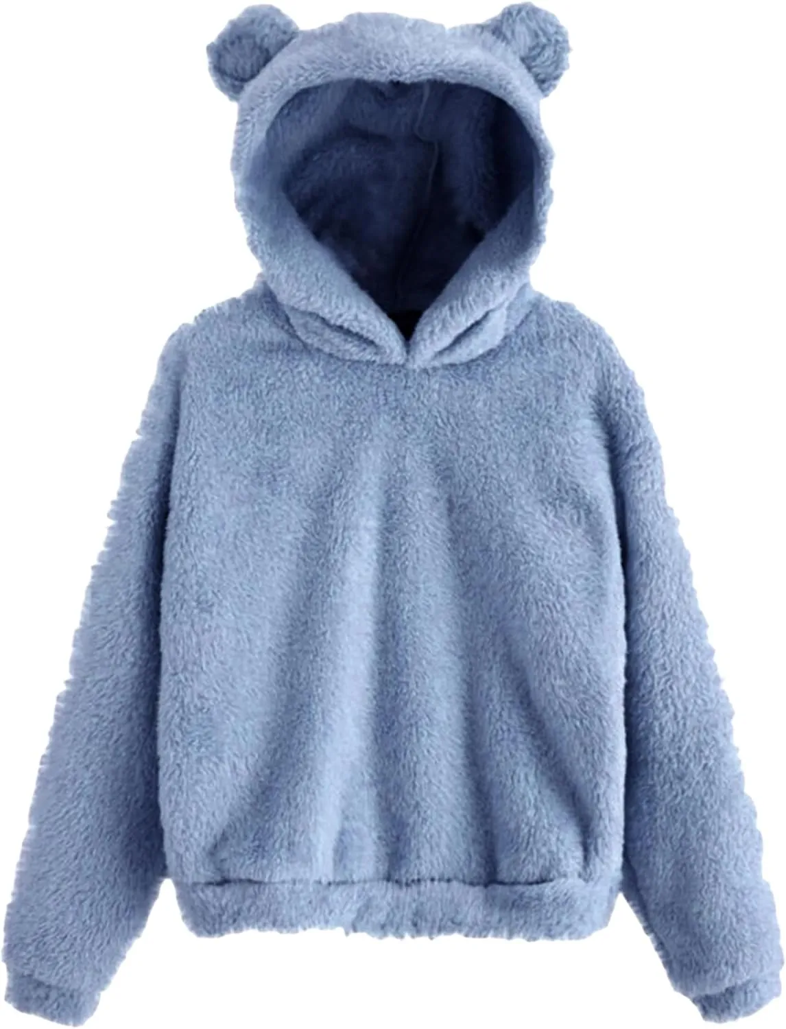 YMING Women's Bear Fuzzy Hoodies Oversized Cozy Pullover Fleece Hooded Sweatshirt Plus Size