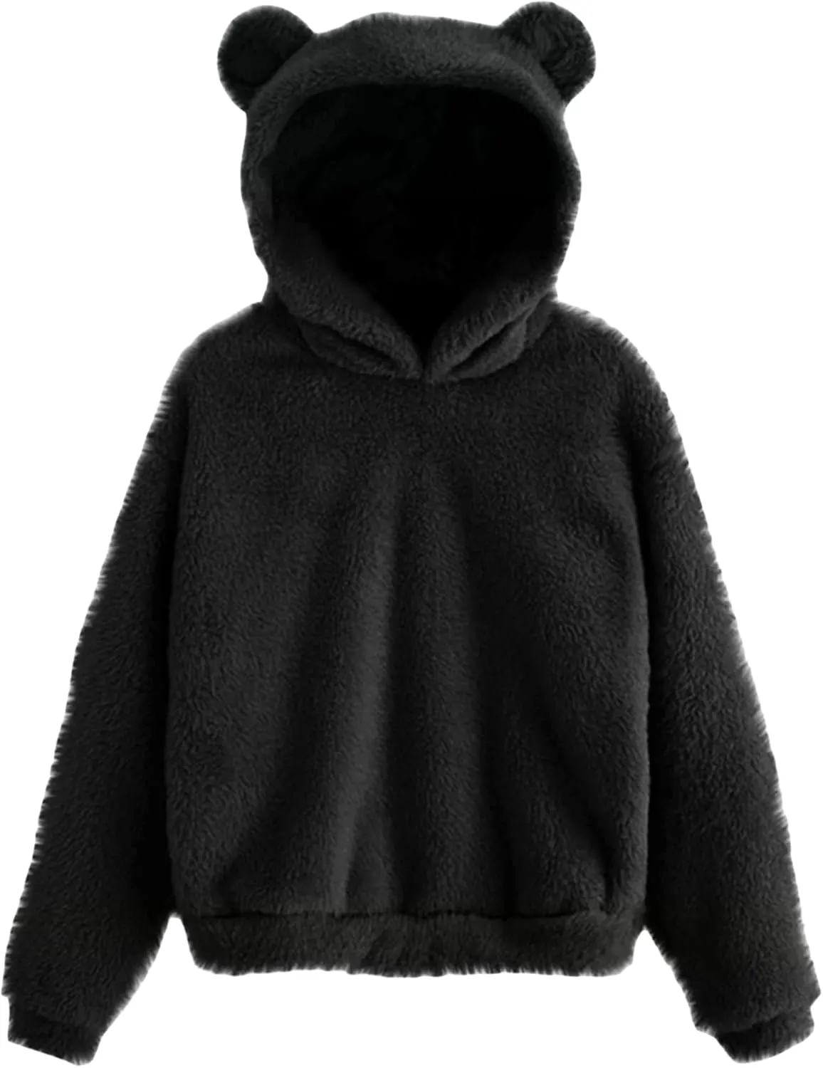 YMING Women's Bear Fuzzy Hoodies Oversized Cozy Pullover Fleece Hooded Sweatshirt Plus Size