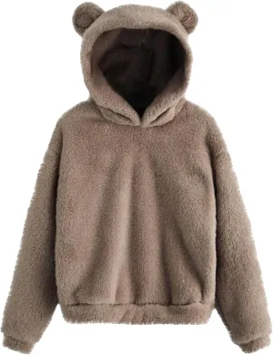 YMING Women's Bear Fuzzy Hoodies Oversized Cozy Pullover Fleece Hooded Sweatshirt Plus Size