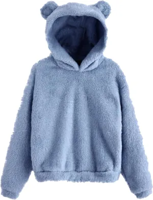 YMING Women's Bear Fuzzy Hoodies Oversized Cozy Pullover Fleece Hooded Sweatshirt Plus Size