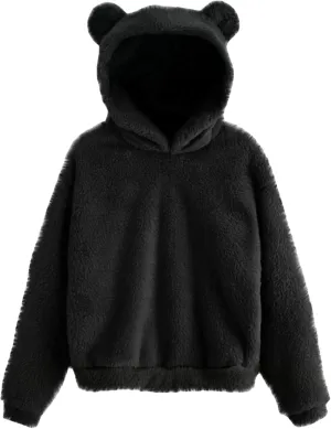 YMING Women's Bear Fuzzy Hoodies Oversized Cozy Pullover Fleece Hooded Sweatshirt Plus Size