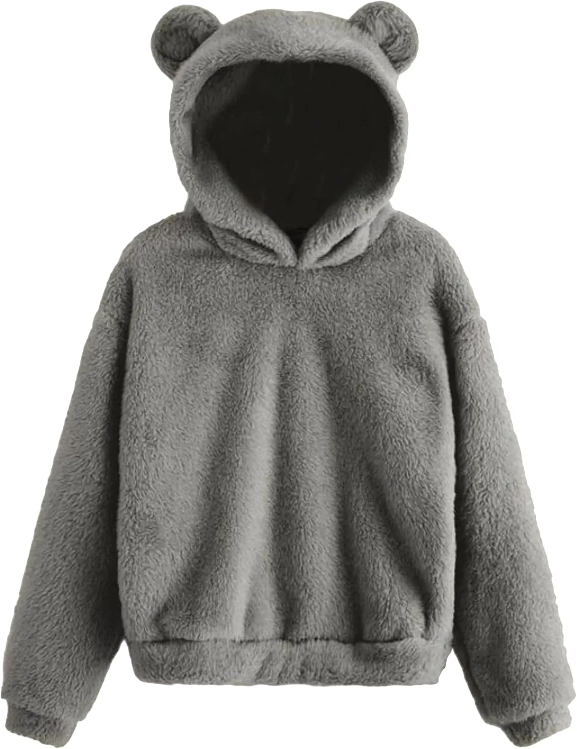 YMING Women's Bear Fuzzy Hoodies Oversized Cozy Pullover Fleece Hooded Sweatshirt Plus Size