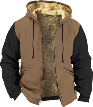 Ymosrh Men's Hooded Winter Coat Outdoor Sherpa Fleece Lined Jackets Warm Zip Up Sweatshirts Hoodie Coats Jacket, M-7XL