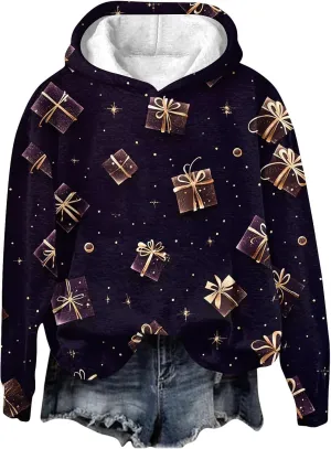 ZEFOTIM Sherpa Lined Hoodies for Women Cute Party Pullover Cozy Pullovers Lightweight Holiday Long Sleeve Sweatshirt
