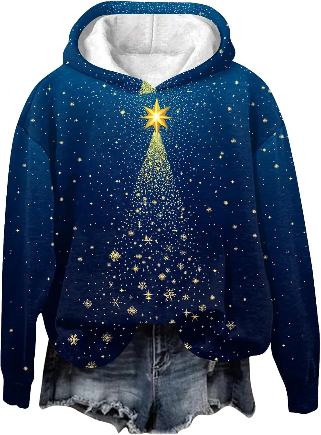ZEFOTIM Sherpa Lined Hoodies for Women Cute Party Pullover Cozy Pullovers Lightweight Holiday Long Sleeve Sweatshirt