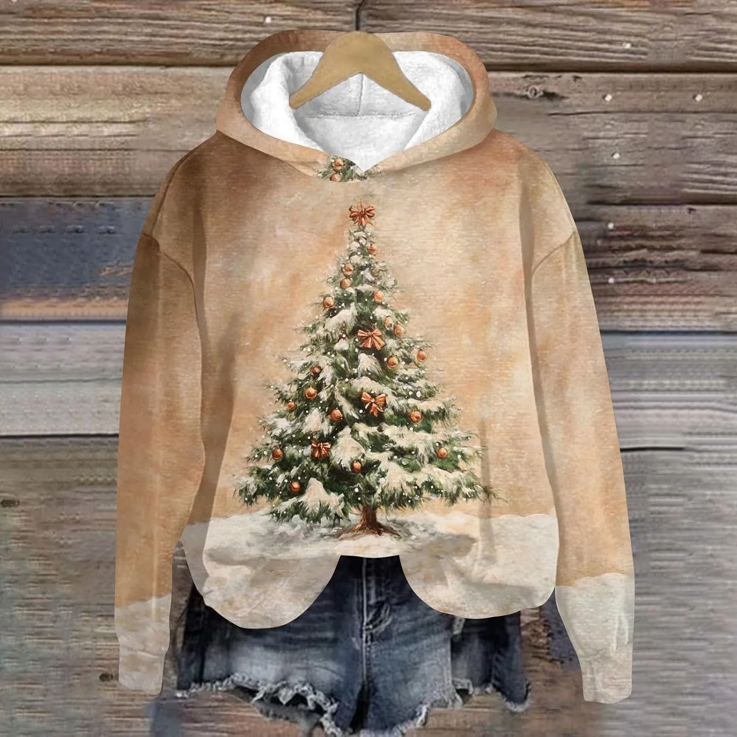 ZEFOTIM Sherpa Lined Hoodies for Women Cute Party Pullover Cozy Pullovers Lightweight Holiday Long Sleeve Sweatshirt