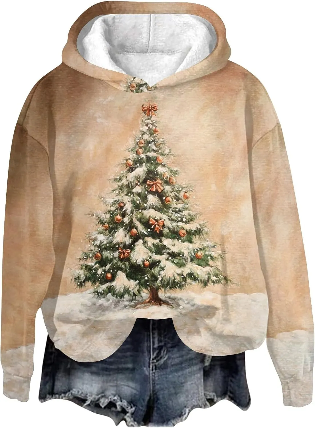 ZEFOTIM Sherpa Lined Hoodies for Women Cute Party Pullover Cozy Pullovers Lightweight Holiday Long Sleeve Sweatshirt
