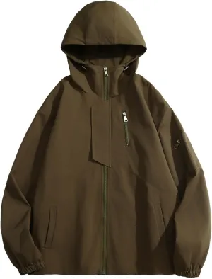 Zeiyignr Men's Hooded Waterproof Jacket Lightweight Rain Jacket Full Zip Hoodie Outdoor Casual Sportswear Hiking Windbreaker