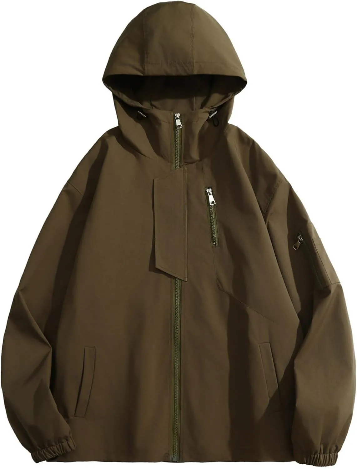 Zeiyignr Men's Hooded Waterproof Jacket Lightweight Rain Jacket Full Zip Hoodie Outdoor Casual Sportswear Hiking Windbreaker