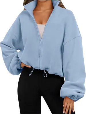 Zip Up Hoodie for Women Oversized Sweatshirt Fleece Cropped Jacket Trendy Fleece Jacket 2024