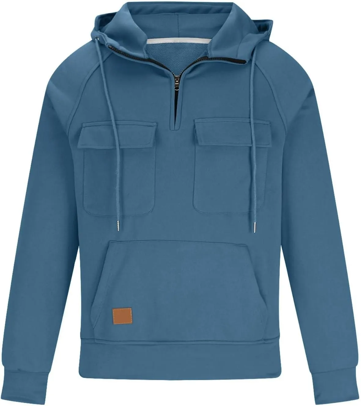 Zip Up Hoodie Men Big and Tall Long Sleeve Cargo Sweatshirts Casual Color Block Tactical Pullover Shirt Multi Pockets