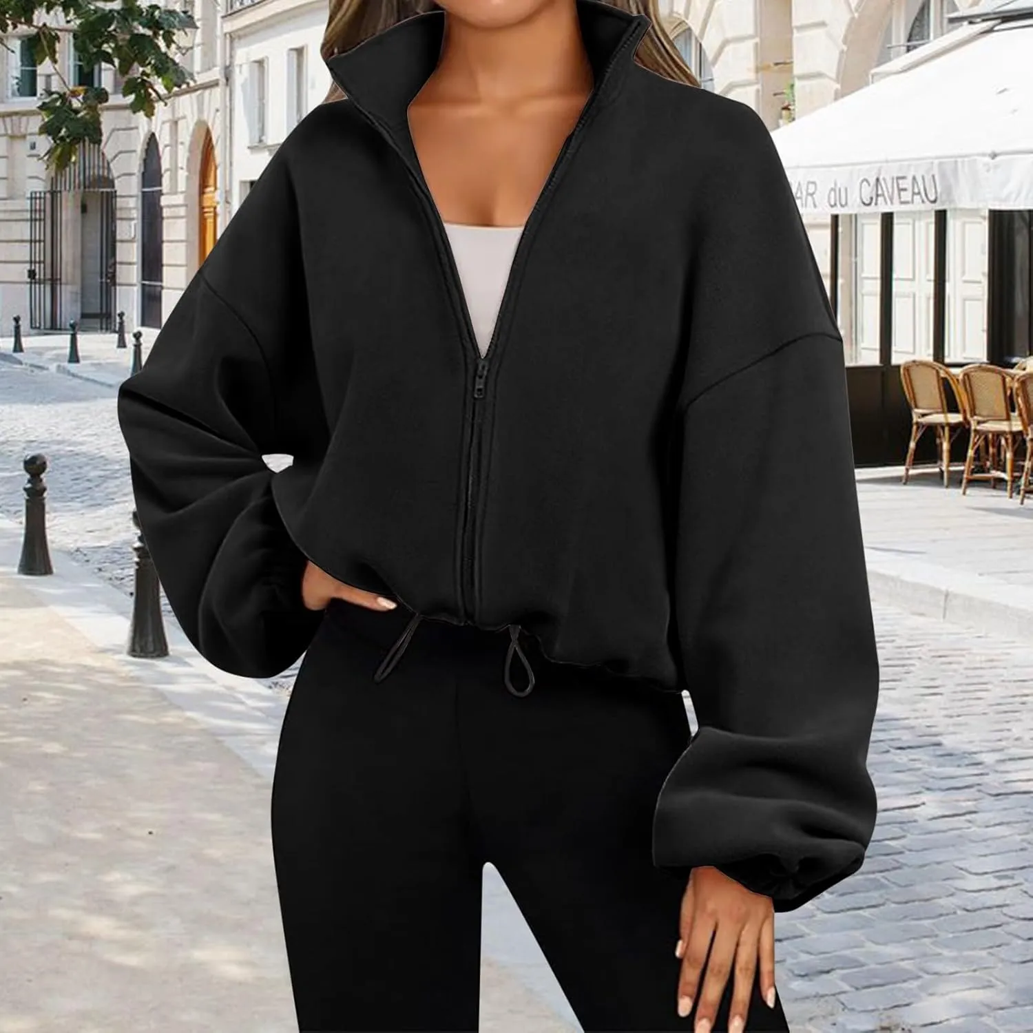 Zip Up Hoodie Women Oversized Sweatshirt Fleece Cropped Jacket Trendy Fleece Jacket Fashion Clothes 2024