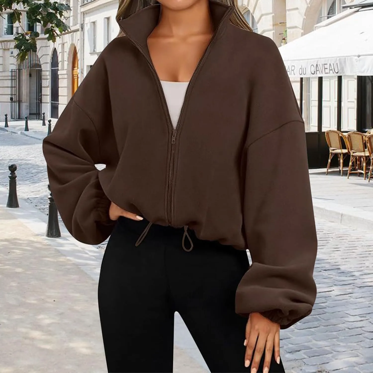 Zip Up Hoodie Women Oversized Sweatshirt Fleece Cropped Jacket Trendy Fleece Jacket Fashion Clothes 2024