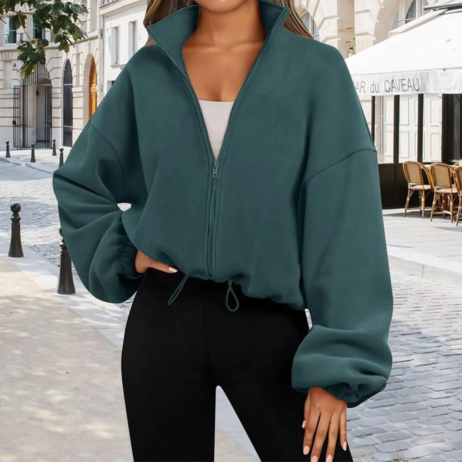 Zip Up Hoodie Women Oversized Sweatshirt Fleece Cropped Jacket Trendy Fleece Jacket Fashion Clothes 2024