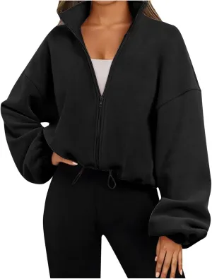 Zip Up Hoodie Women Oversized Sweatshirt Fleece Cropped Jacket Trendy Fleece Jacket Fashion Clothes 2024