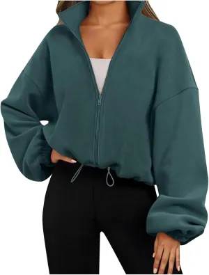 Zip Up Hoodie Women Oversized Sweatshirt Fleece Cropped Jacket Trendy Fleece Jacket Fashion Clothes 2024
