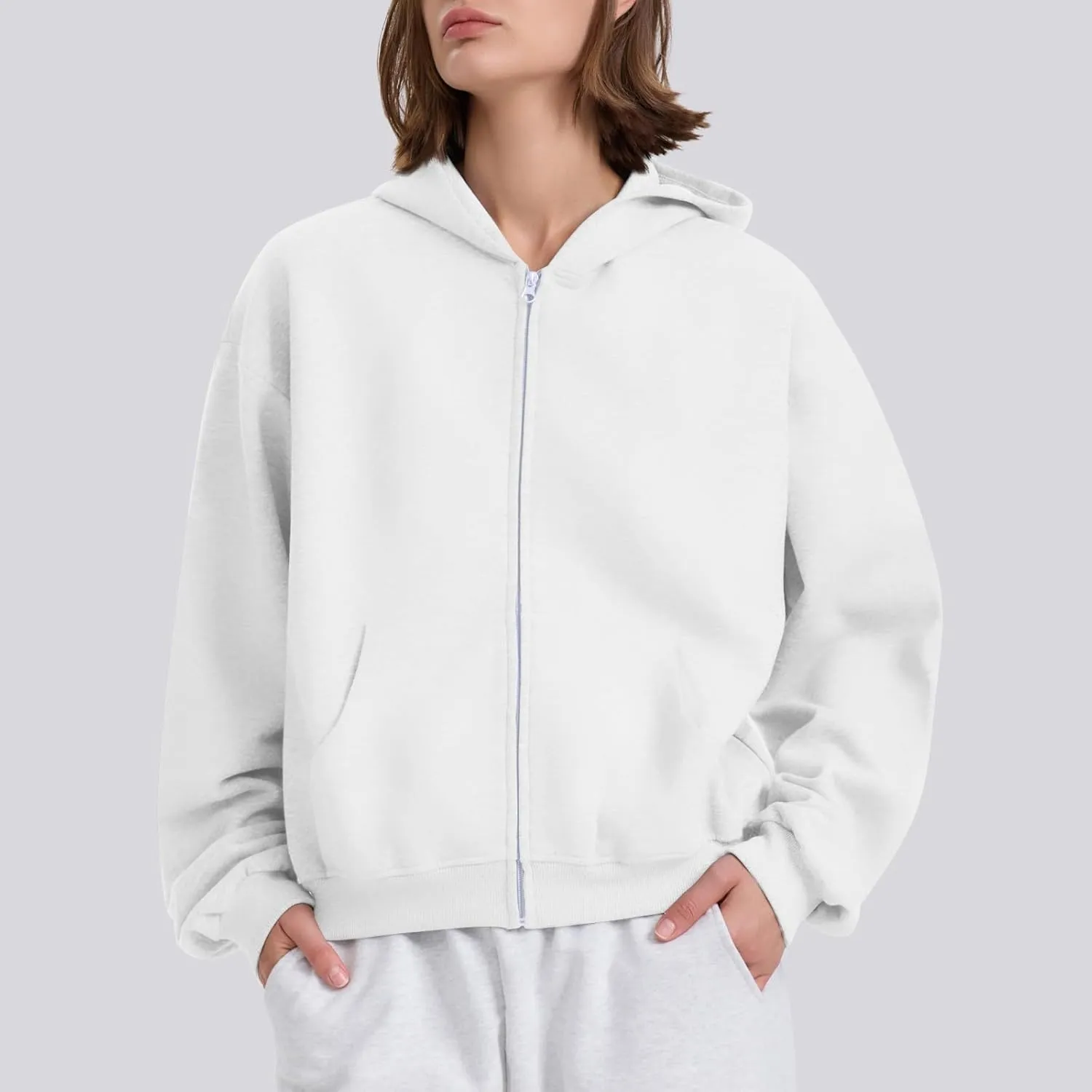 Zip Up Hoodie Women Trendy Fall Oversized Sweatshirt with Pockets Casual Warm Cozy Fleece Cute Hoodies Y2k