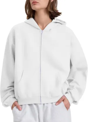 Zip Up Hoodie Women Trendy Fall Oversized Sweatshirt with Pockets Casual Warm Cozy Fleece Cute Hoodies Y2k