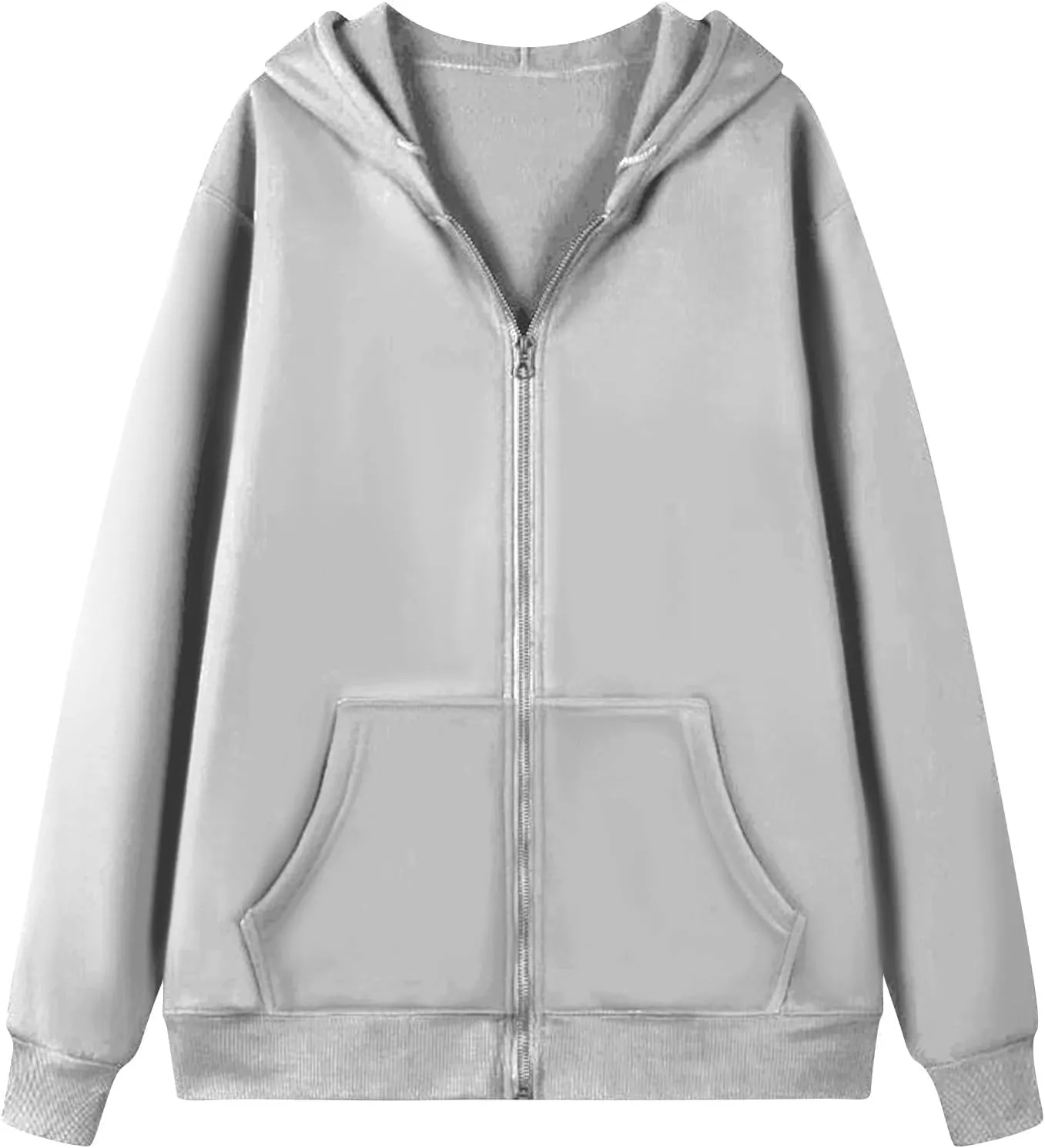 Zip Up Hoodies for Women Lightweight Long Sleeve Fleece Jacket Casual Loose Solid Color Coat Winter Clothes