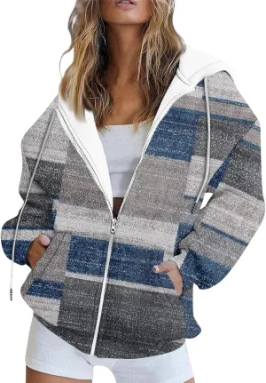 Zip Up Hoodies, Long Sleeve Oversized Full-zip Hoodie Sweatshirts Y2K Jacket Pockets Fall Fashion Clothes