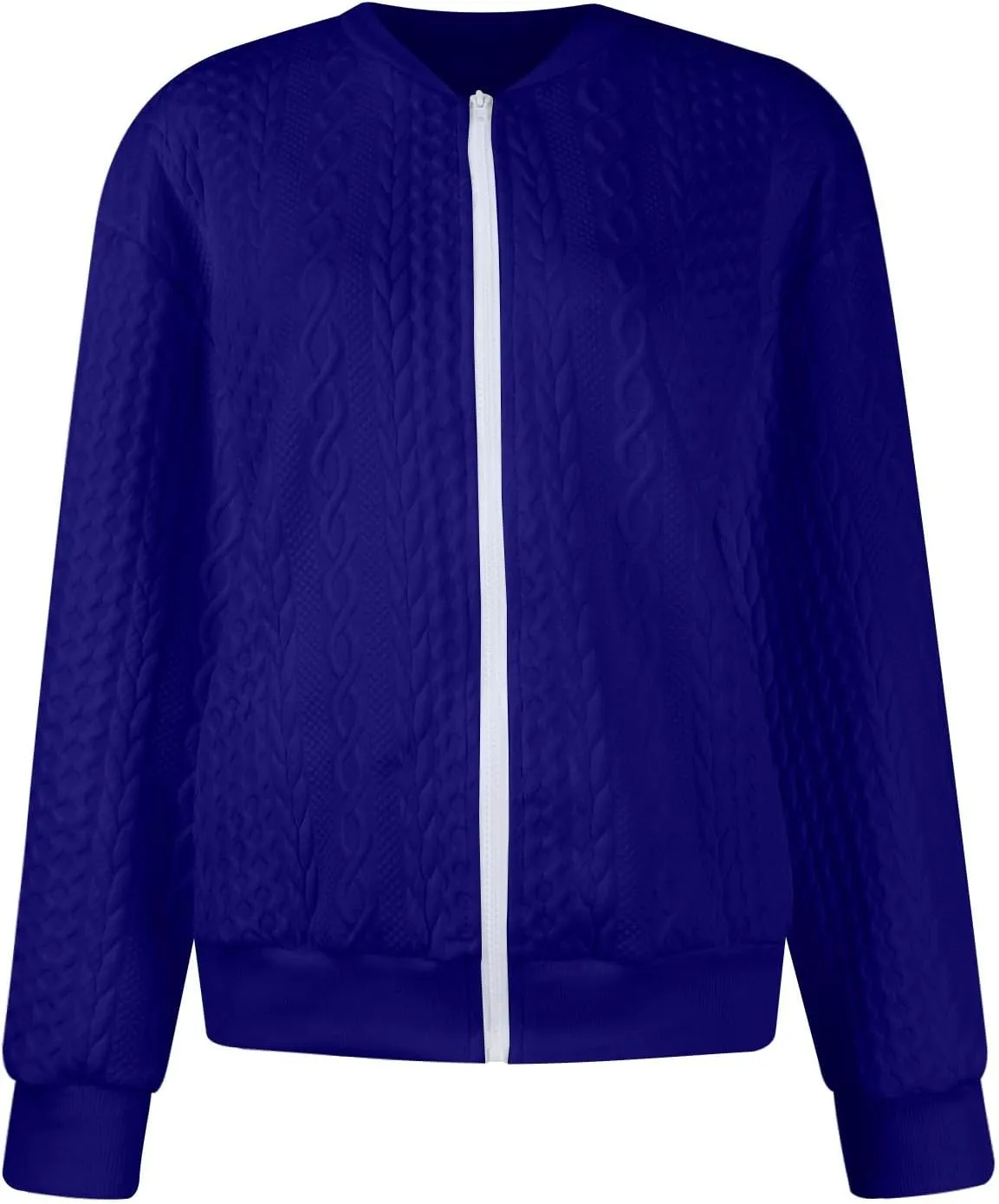Zip Up Jackets for Women Lightweight Cable Knit Bomber Jacket Long Sleeve Jacquard Coatigan Casual Loose Outwear Coats