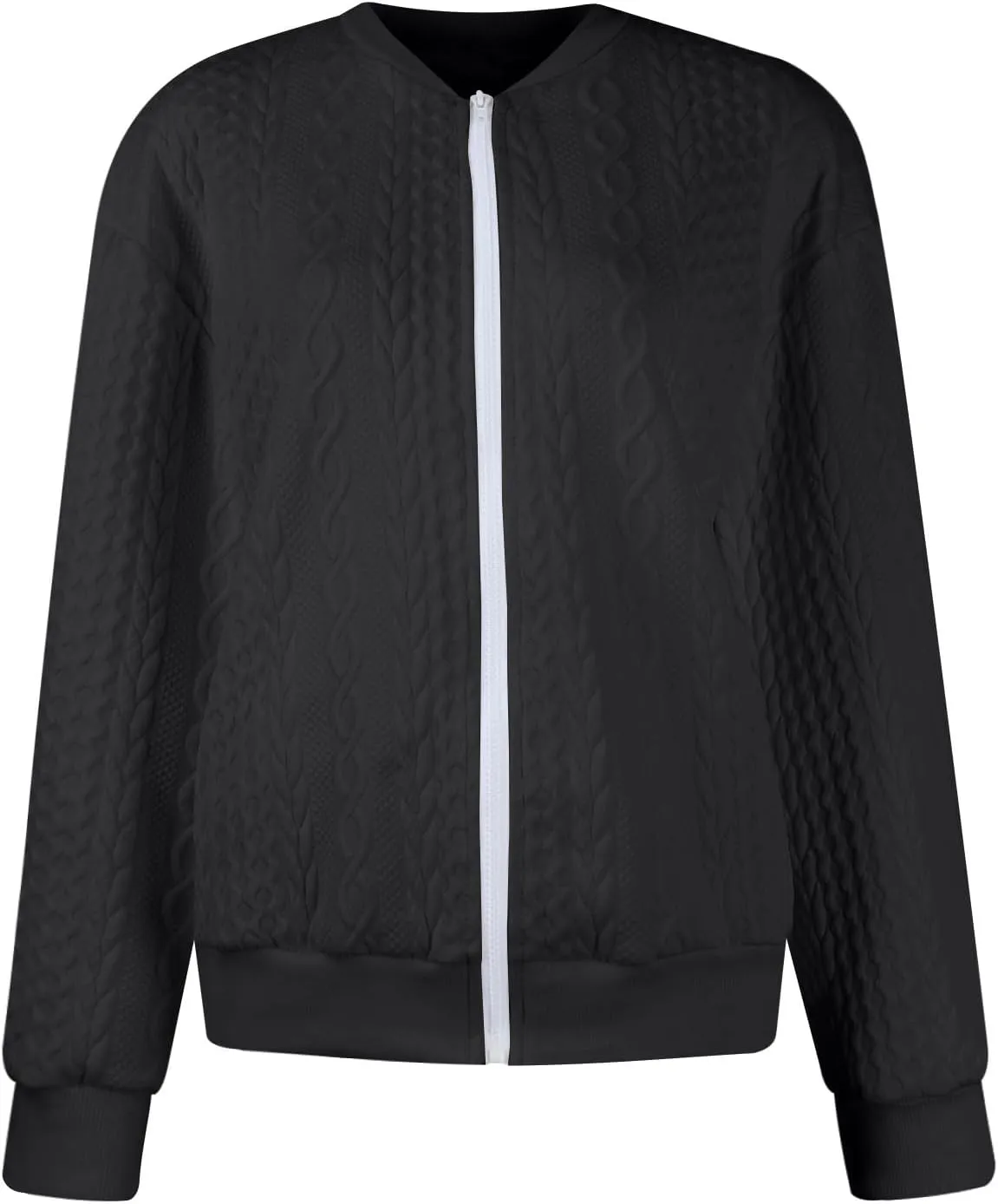 Zip Up Jackets for Women Lightweight Cable Knit Bomber Jacket Long Sleeve Jacquard Coatigan Casual Loose Outwear Coats