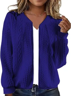 Zip Up Jackets for Women Lightweight Cable Knit Bomber Jacket Long Sleeve Jacquard Coatigan Casual Loose Outwear Coats