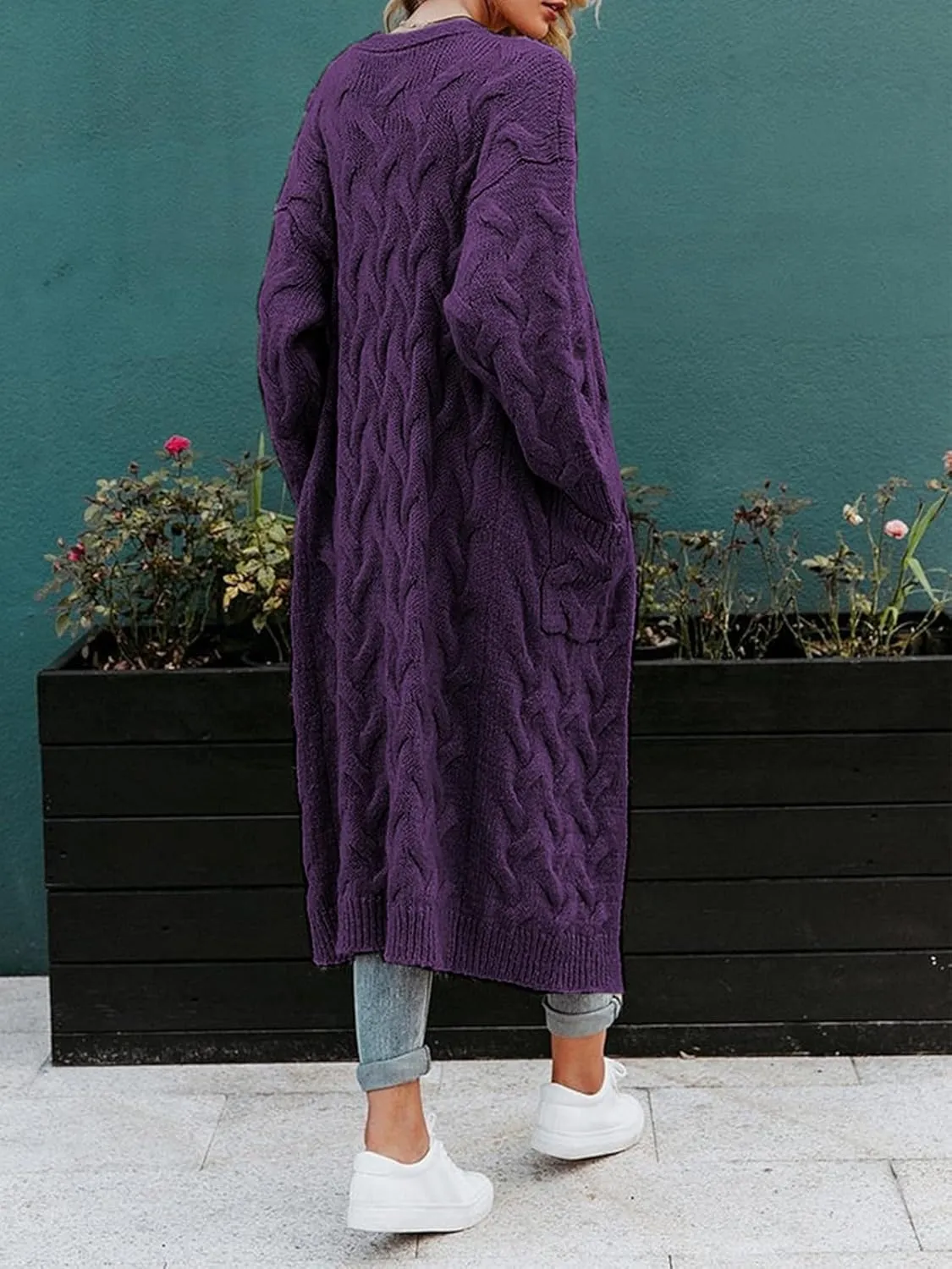 ZIWOCH Women's Long Cardigan Coats Cable Knit Casual Open Front Long Sleeve Loose Sweater with Pockets