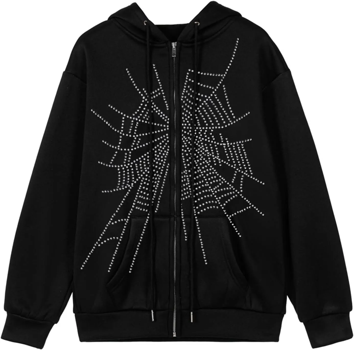 ZKXYFFS Womens Rhinestone Hoodies Y2k Gothic Punk Full Zip Up Over Hoodies Graphic Printed Sweatshirt Cute Oversized Jacket
