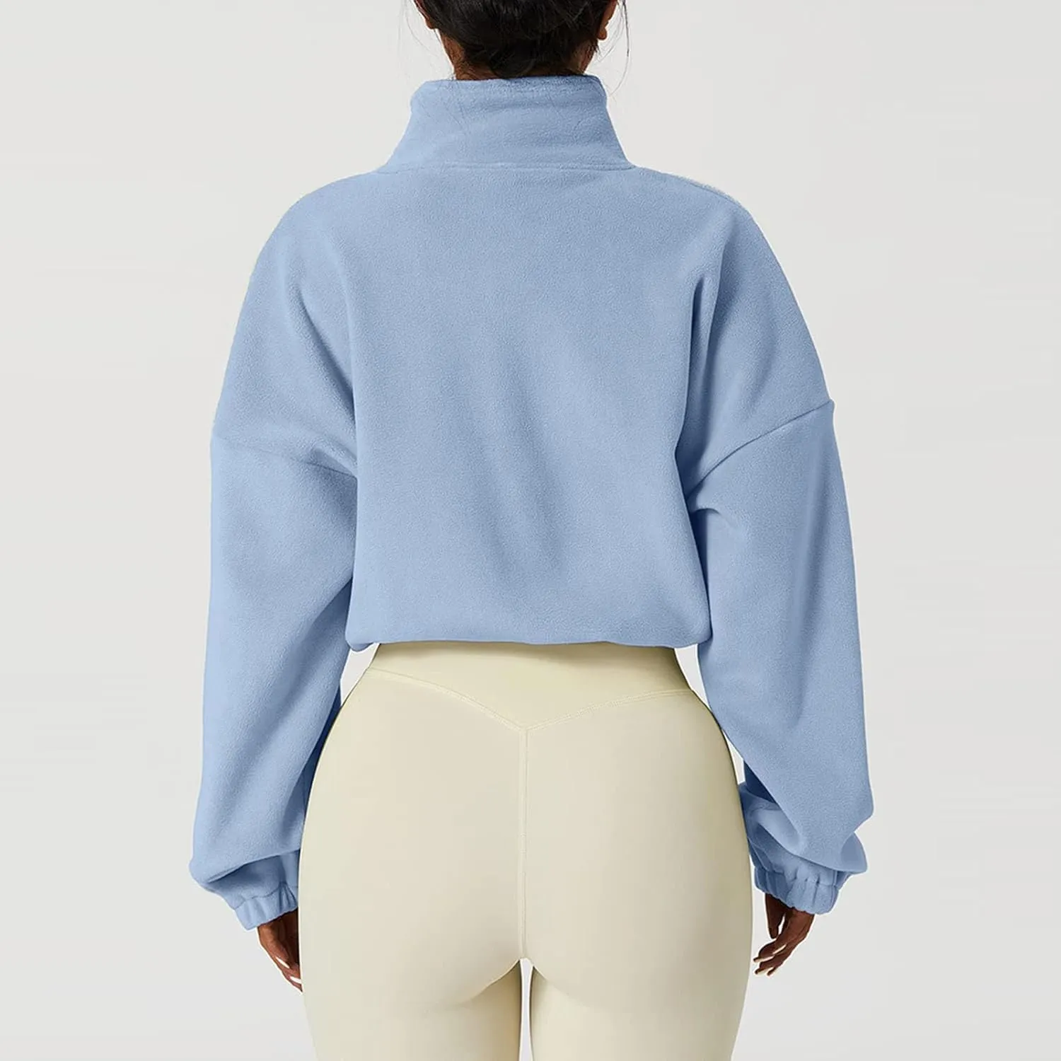 ZWRXW Womens Cropped Coat Full Zip Fleece Sweatshirts Drawstring Long Sleeve Sherpa Jacket Stand Collar Warm Fall Outfits
