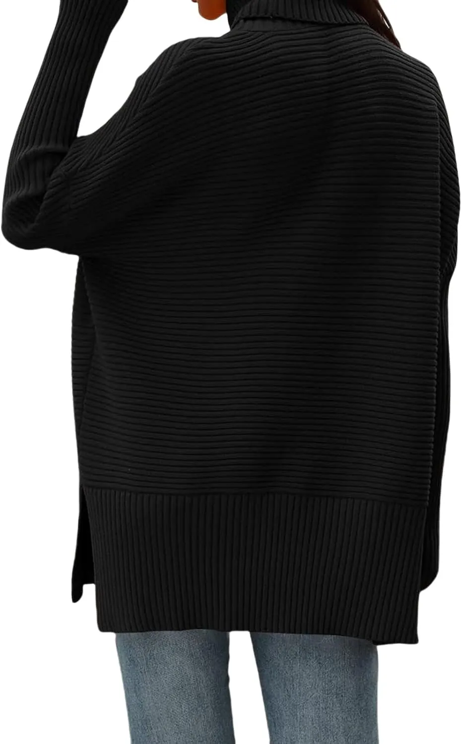 ZWRXW Women's Oversized Turtleneck Sweaters Batwing Sleeve Spilt Hem Tunic Pullover Trendy Winter Ribbed Knit Jumper Sweater