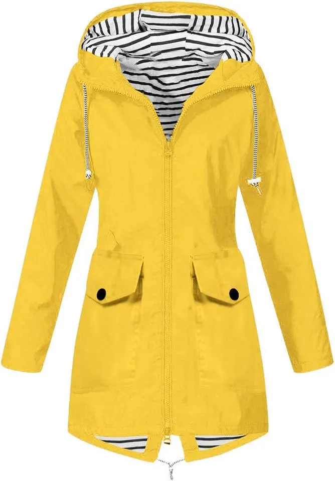 ZYXTIM Women Lightweight Waterproof Raincoat Oversize Utility Pocketed Casual Hooded Raincoat Outerwear Fall Clothes Outfits