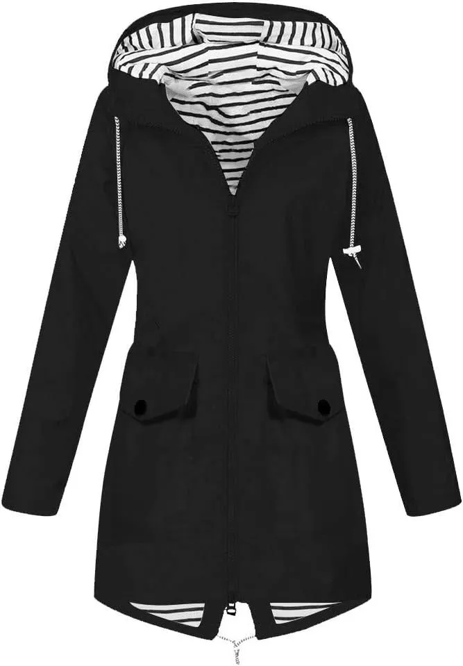 ZYXTIM Women Lightweight Waterproof Raincoat Oversize Utility Pocketed Casual Hooded Raincoat Outerwear Fall Clothes Outfits