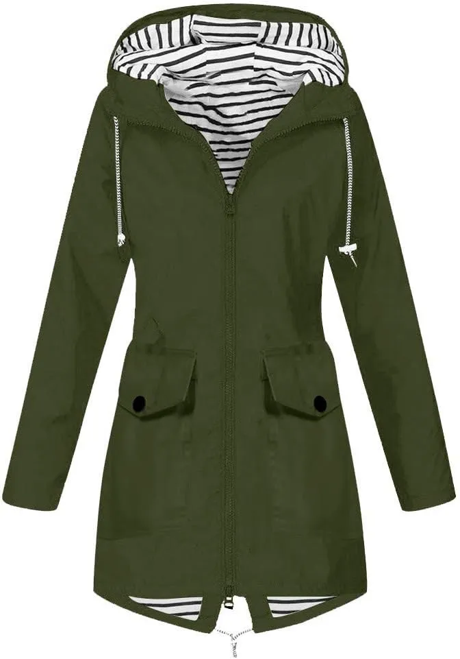 ZYXTIM Women Lightweight Waterproof Raincoat Oversize Utility Pocketed Casual Hooded Raincoat Outerwear Fall Clothes Outfits